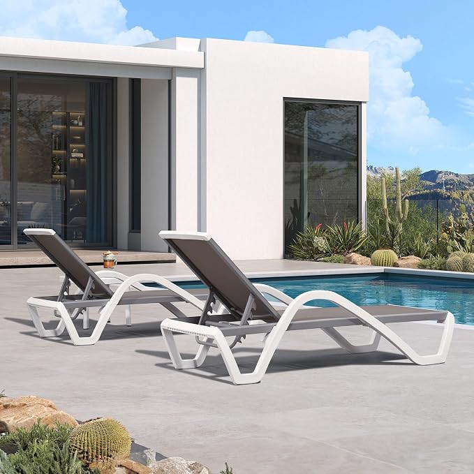 PURPLE LEAF Patio Chaise Lounge Chair Set of 3 Outside Aluminum Plastic - Image 3