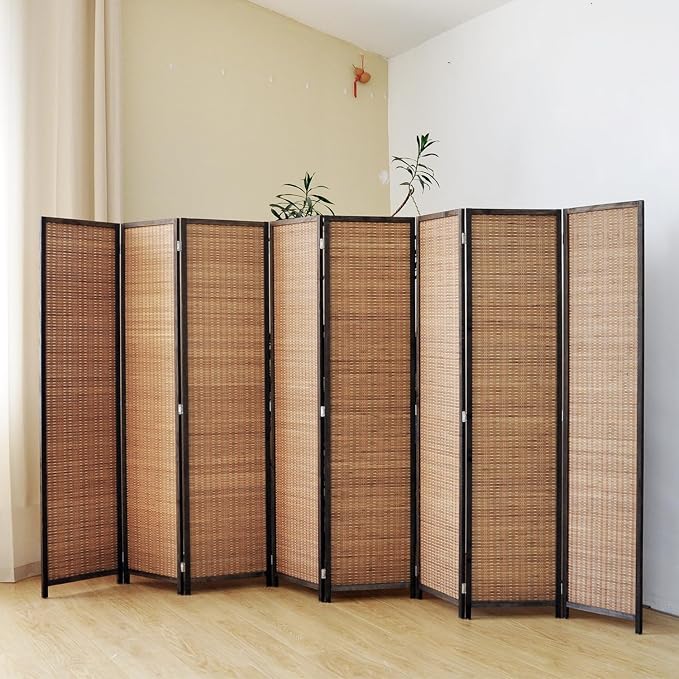 8 Panel Bamboo Room Divider Screen, 5.6 FT Tall Bamboo Divider Folding Panel - Image 4