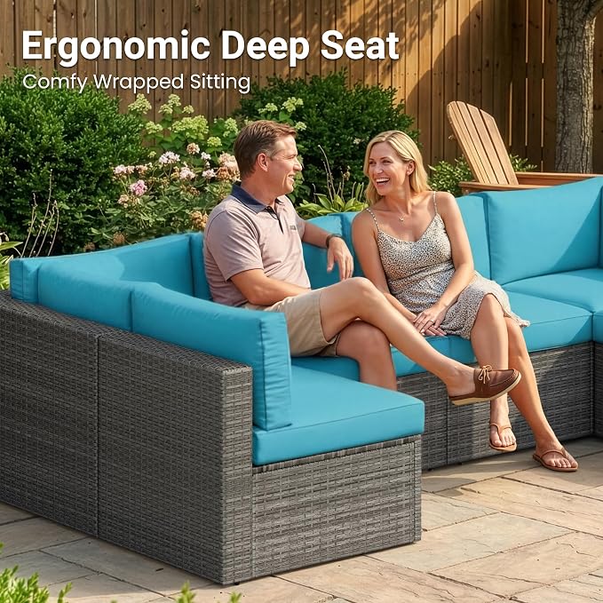 May in Color 7 Pieces Wicker Outdoor Patio Furniture Set, Patio Sectional Sofa - Image 6