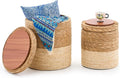 Wimarsbon Round Pouf Ottomans, Handwoven Natural Water Hyacinth Seagrass Pouffe by Wimarsbon