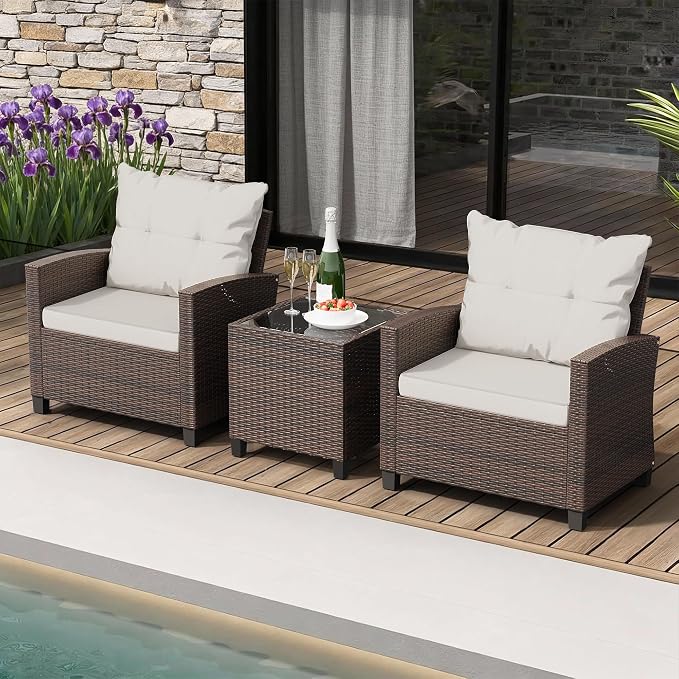 Shintenchi 3 Pieces Patio Furniture Set, PE Rattan Wicker 3 Pcs Patio Set - Image 7