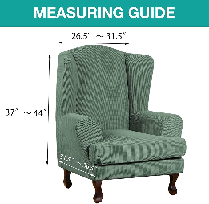 Turquoize Wingback Chair Covers 2 Piece Wing Chair Slipcover Stretch Slipcovers - Image 5