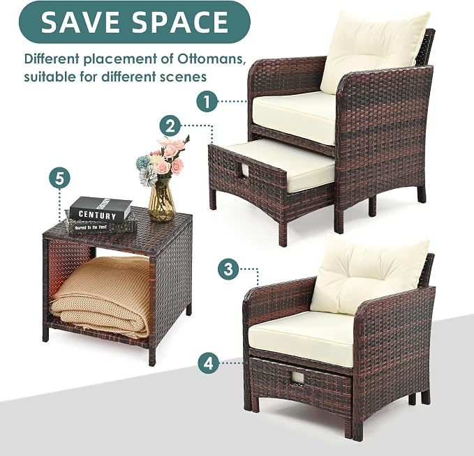 Pamapic 5 Pieces Patio Furniture Set, Rattan Balcony Furniture - Image 6