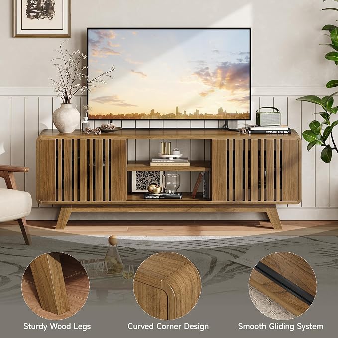 ONBRILL 63-Inch TV Stand for TVs up to 75 Inch, Mid-Century Modern Television - Image 6