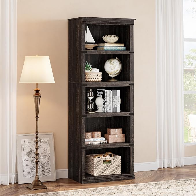 GarveeHome 5 Tier Farmhouse Bookcase, 67.4 in Tall Book Shelf - Image 5