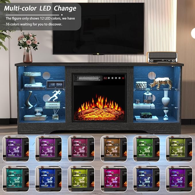 PRETZI Fireplace TV Stand with 18" Fireplace Up to 65" TVs, TV Media Console - Image 3