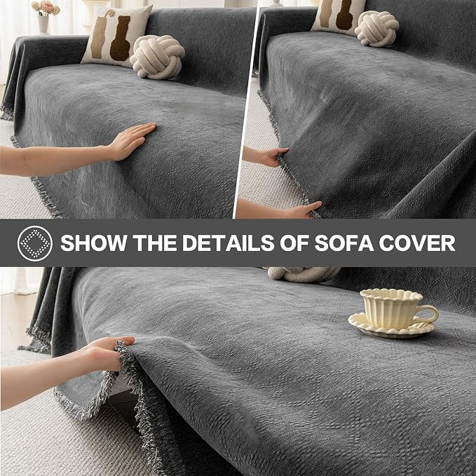 DREAMINGO Modern Chenille Couch Cover Blanket Washable Sofa Covers - Image 4
