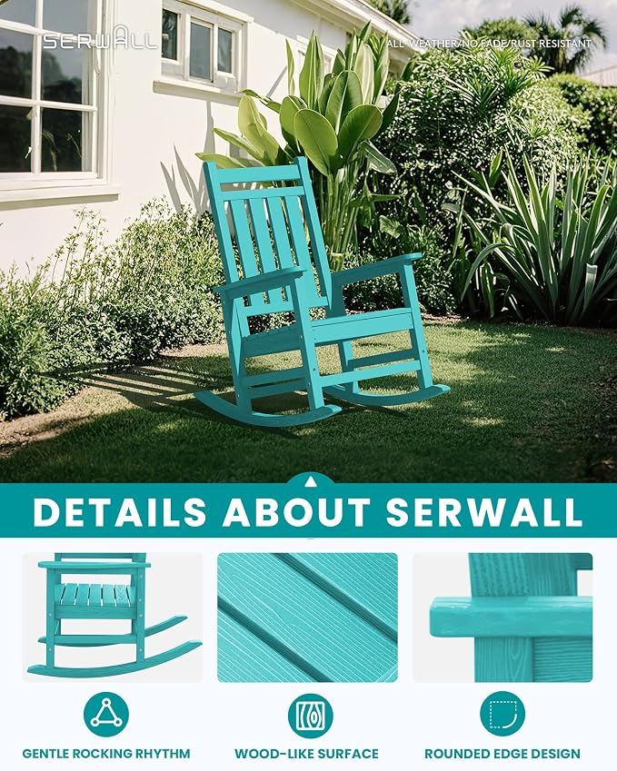 SERWALL Oversized Outdoor Rocking Chair Set of 4, HDPE Rocker - Image 3