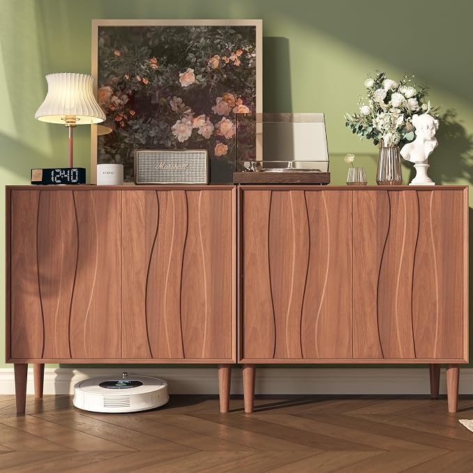 Easyego 63″ Mid Century Modern Sideboard Buffet Cabinet, Walnut Wood Accent by Easyego