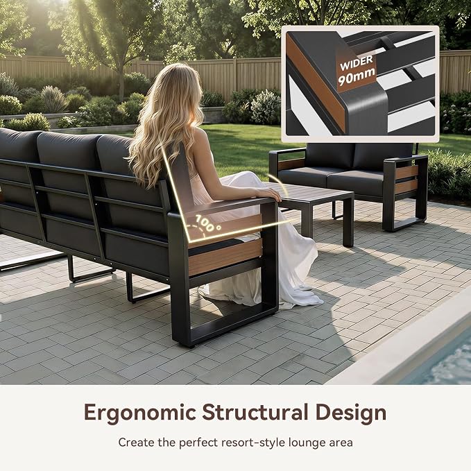 Aoxun Aluminum Outdoor Patio Furniture Set, 2 Seats Metal Sectional Patio - Image 4