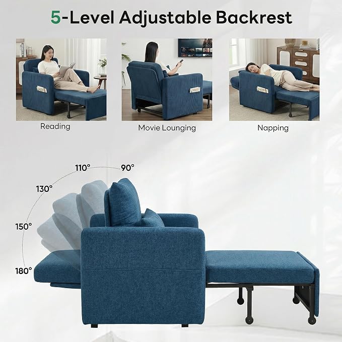 Iroomy 5-Level Adjustable Convertible Sleeper Chair Set of 2, 3-in-1 87'' Long - Image 4