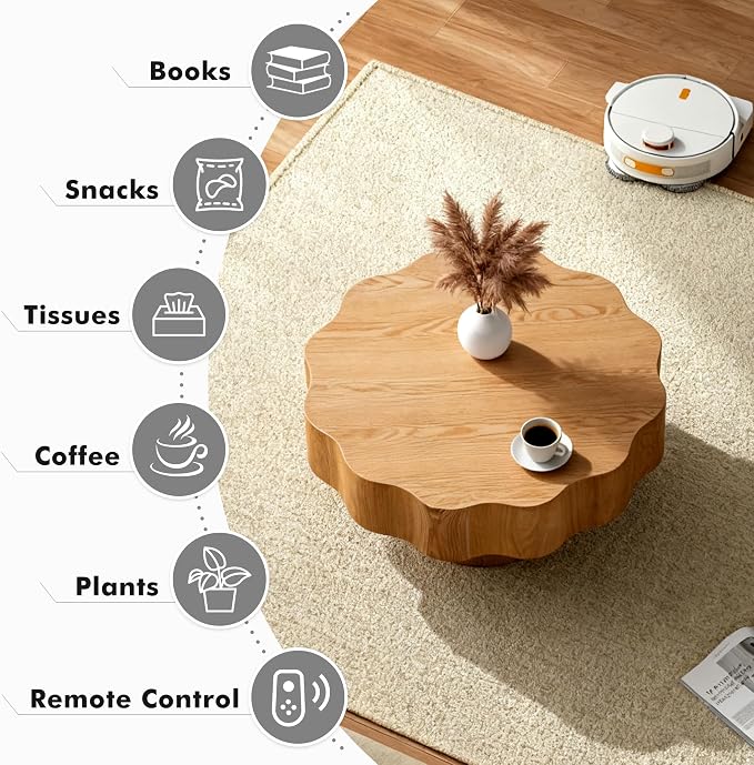 31.5'' Farmhouse Coffee Table Petal-Like, Wood Coffee Center Table Mid Century - Image 4