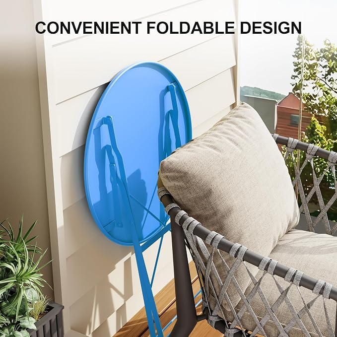 Bistro Table and Chairs Set of 2, 3 Piece Outdoor/Indoor Folding Patio Bistro - Image 6