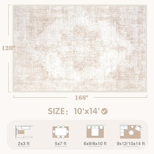 Area Rug 10x14 Vintage Rugs: Large Washable Living Room Rug Retro Medallion - Image 2