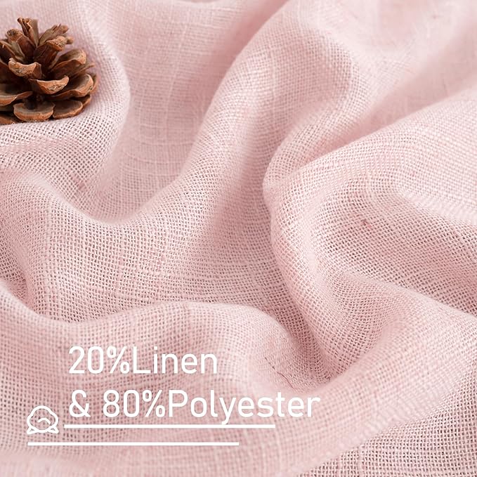 LAMIT Pink Linen Curtains 54 Inch Length 2 Panels, Light Filtering Panels Back - Image 2