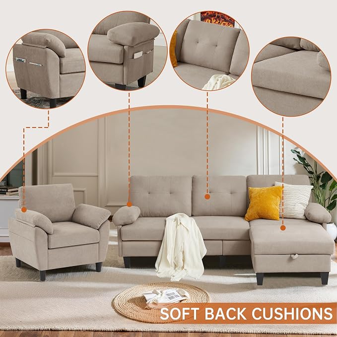 2 Piece Sectional Sofa Set, 3 Seat L Shaped Couches - Image 4