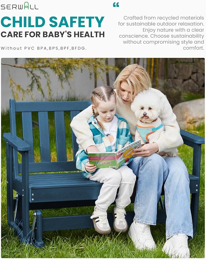 SERWALL Outdoor HDPE Glider Bench, All Weather Swinging Bench - Image 7