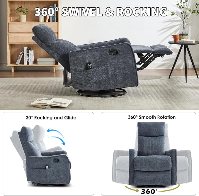 Trustyue Swivel Rocker Recliner Chair, 360° Swivel Recliner - Image 6