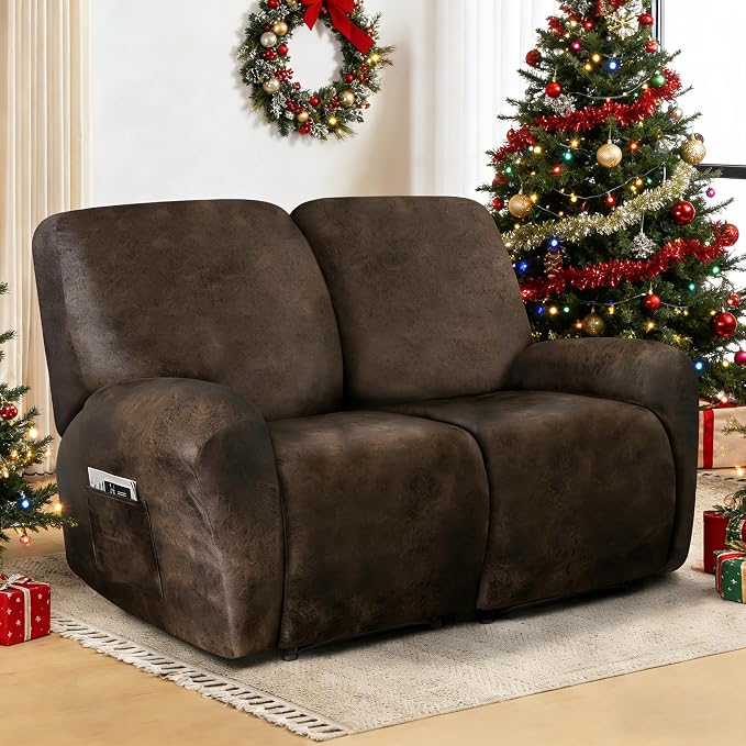 ANARACHON Leather Look Loveseat Recliner Cover, 6-Pieces Stretch Dual Recliner - Image 2