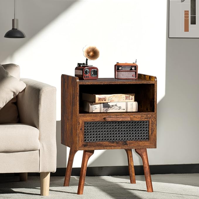 Lerliuo Rattan Nightstands Set of 2, Boho Side Table - Image 4