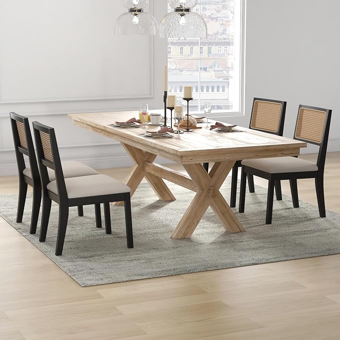 Westice Rattan Dining Chairs Set of 4, Farmhouse Natural Dining Room Chairs - Image 2
