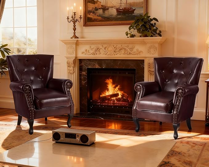 Modern Accent Chair Set of 2, Mid-Century PU Leather Armchair - Image 3