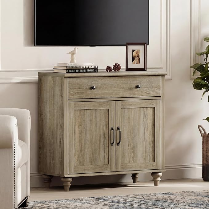 WAMPAT Farmhouse TV Stand for TVs Up to 43 inch, Wood Universal TV Stand - Image 6