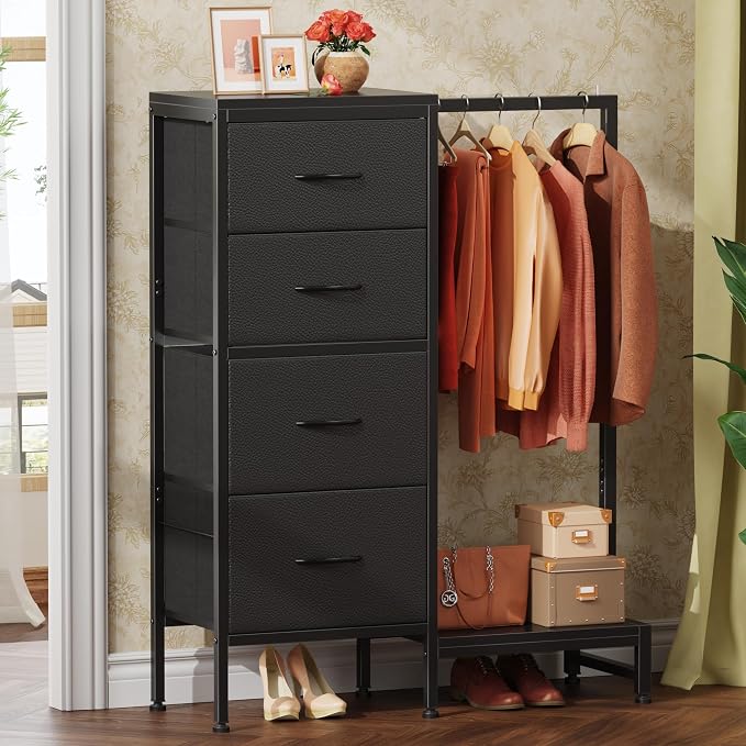 HIGDBFE Dresser with Hanging Rack, 4 Drawers Small Closet - Image 2