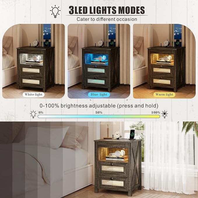 FREDEES Rustic Night Stand Set 2 - Image 5