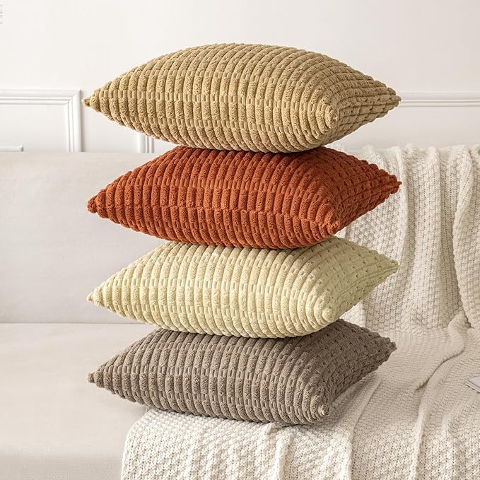 MIULEE Pack of 2 Rust Corduroy Decorative Pillow Covers 20x20 Inch Soft Boho - Image 5