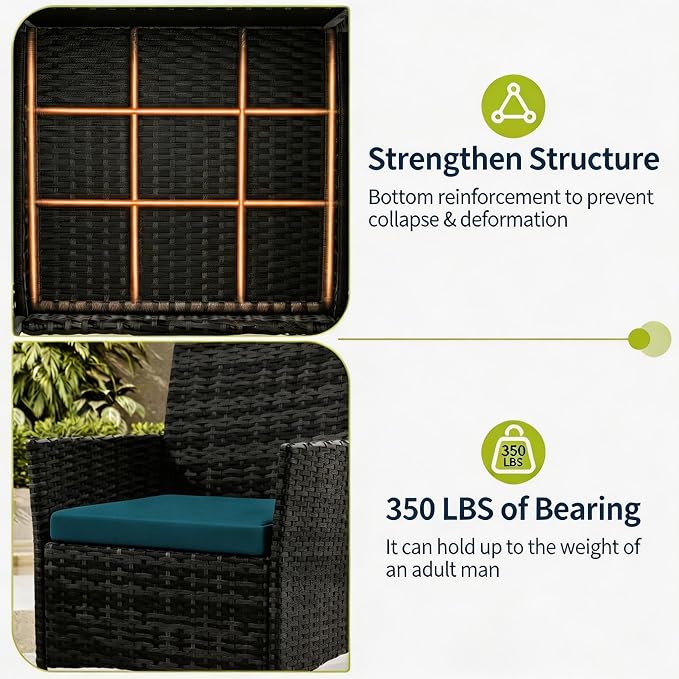 3-Piece Outdoor Furniture Set, PE Rattan Wicker Chairs - Image 5