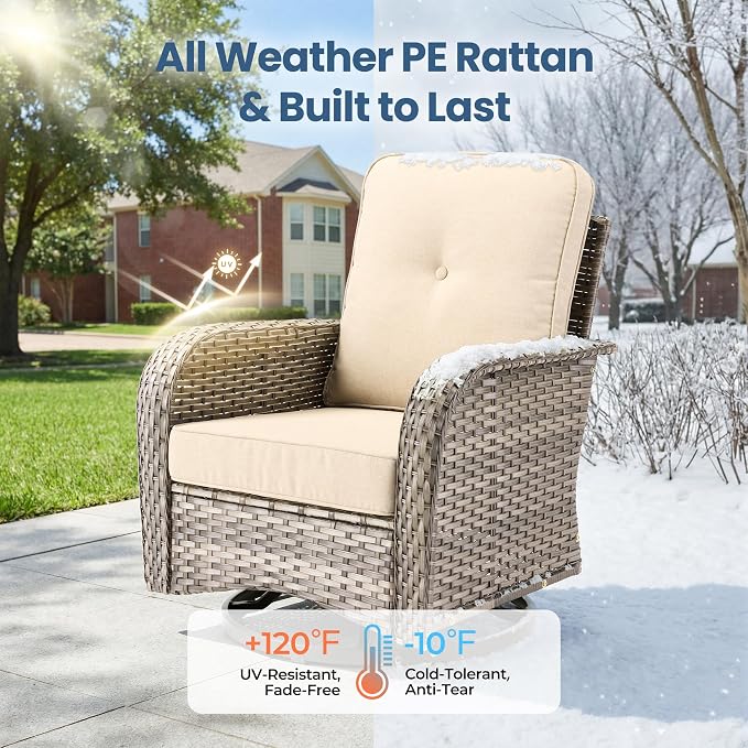 5 Pieces Wicker Patio Furniture Set, High Back Swivel Rocker Chairs Outdoor - Image 8