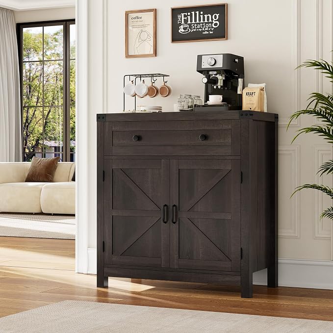 HOSTACK Coffee Bar Cabinet, Kitchen Storage Cabinet, Modern Farmhouse Buffet - Image 2