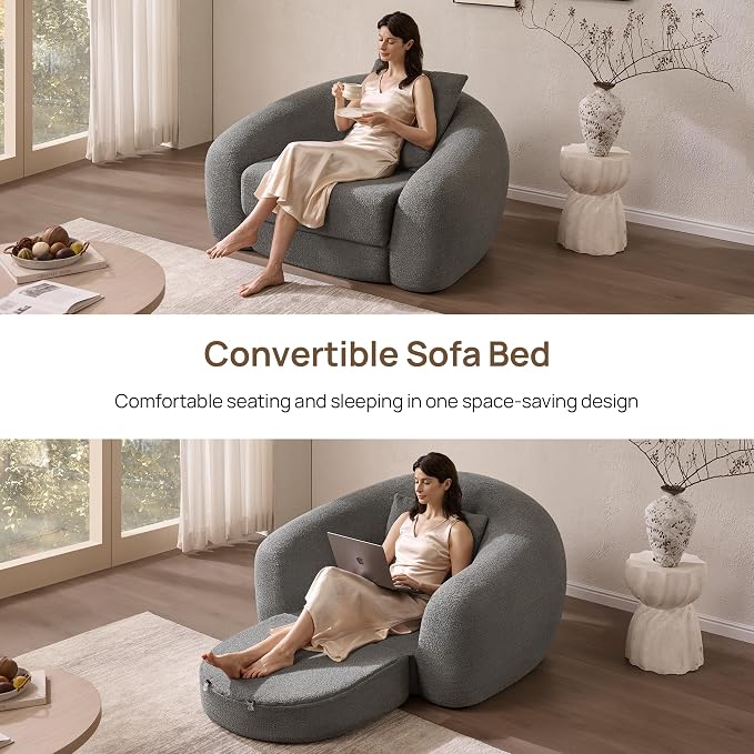 SICOTAS 49.9" Curved Convertible Sofa Couch Bed - Image 3
