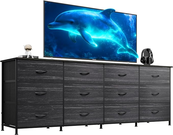 WLIVE 75.5'' Dresser for Bedroom, TV Stand for 85, 65 Inch TV, 12 Drawer Long by WLIVE