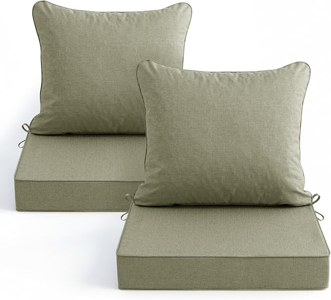 Summsun Water Resistant Outdoor Chair Cushions, Faux Linen Backrest and Seat by SUMMSUN