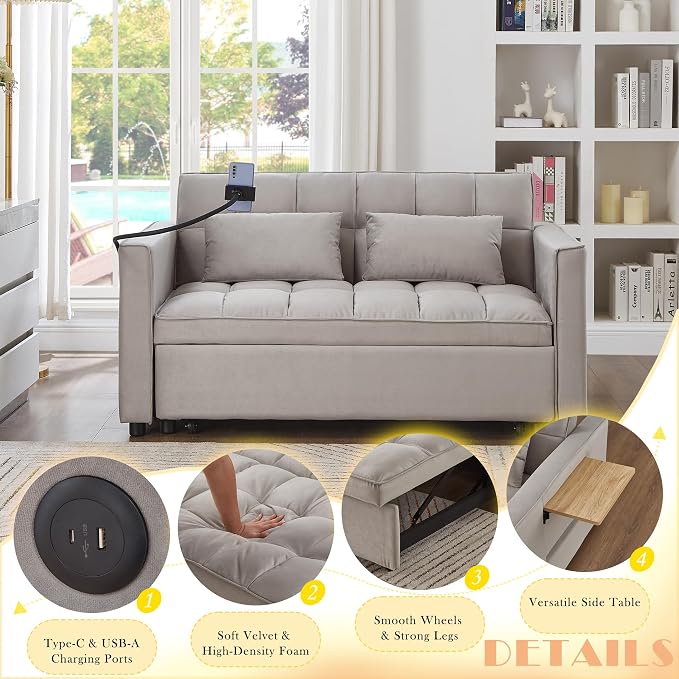 70” 3-in-1 Convertible Sofa Bed Couch - Image 7