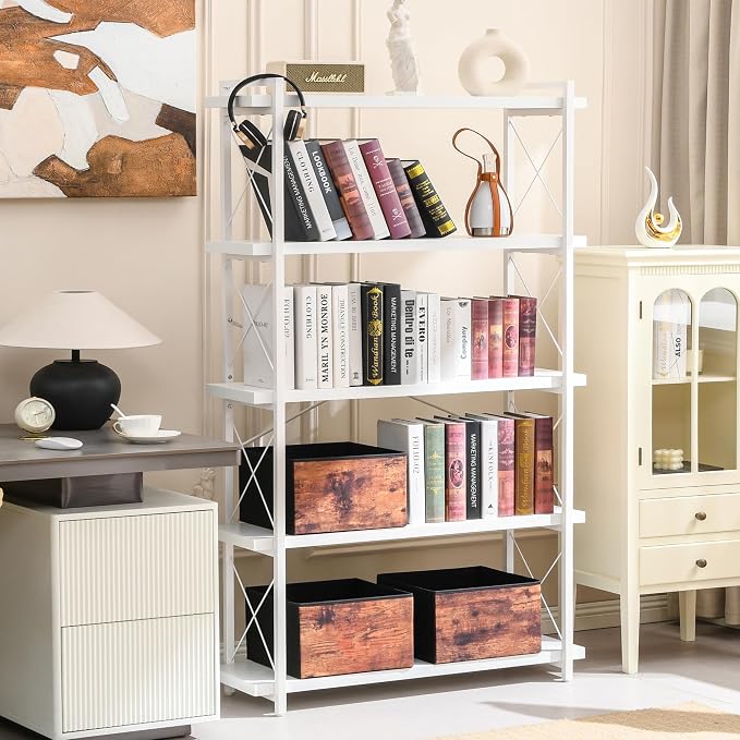 HCHQHS Bookshelf, 5-Tier Industrial Bookcase, Freestanding Tall Bookshelves - Image 7