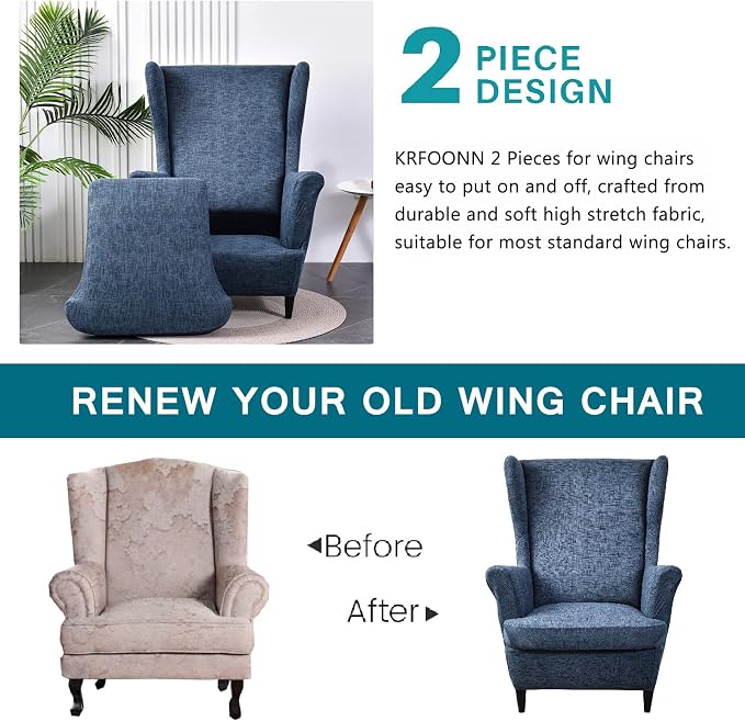 KRFOONN Wingback Chair Covers Slipcovers 2 Piece Stretch Wing Chair Covers - Image 4