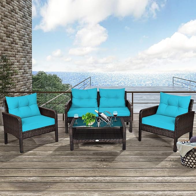 Tangkula 4 Piece Patio Furniture Set, Outdoor Wicker Conversation Set - Image 3