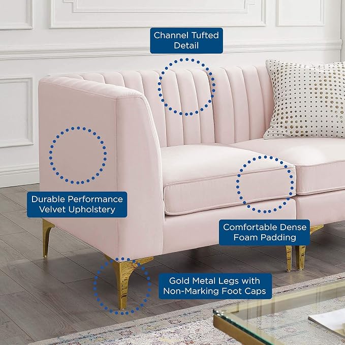 Modway EEI-4346-PNK Triumph Channel Tufted Performance Velvet Loveseat - Image 8