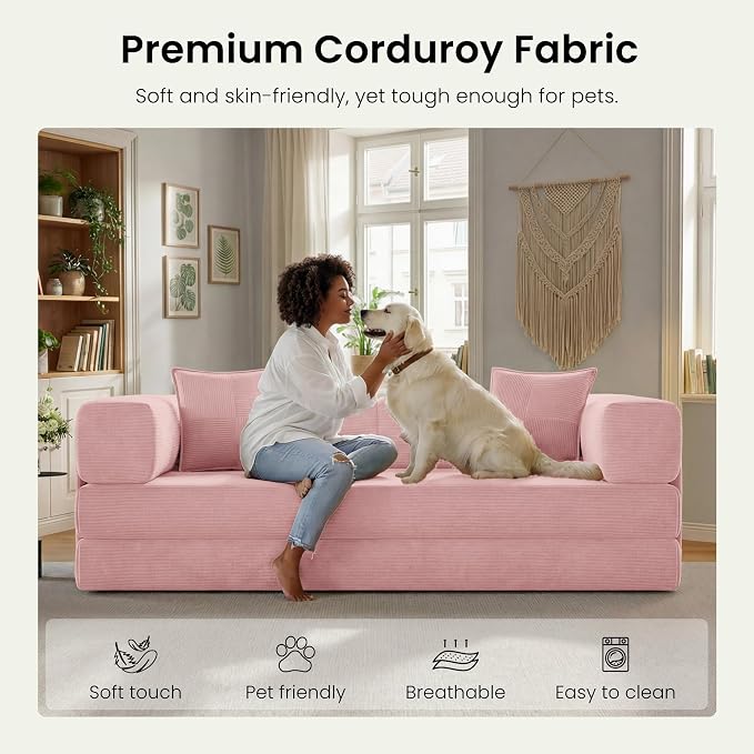 78.8" Convertible Futon Sofa Bed, Corduroy Futon Couch - Image 6