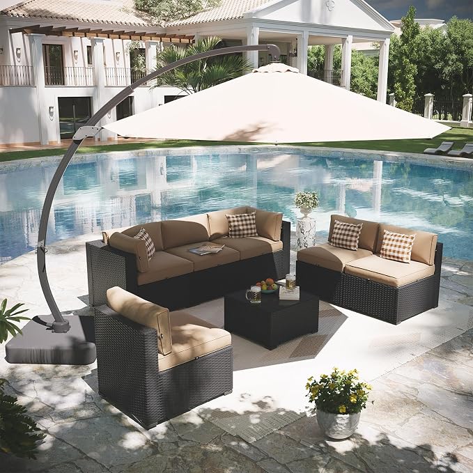 Aoxun Patio Furniture Set with Umbrella, 8 Piece Outdoor Sectional Sofas - Image 9