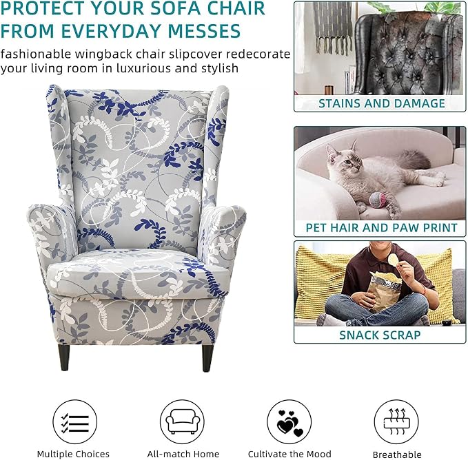 KRFOONN Wingback Chair Covers Slipcovers 2 Piece Stretch Wing Chair Covers - Image 5
