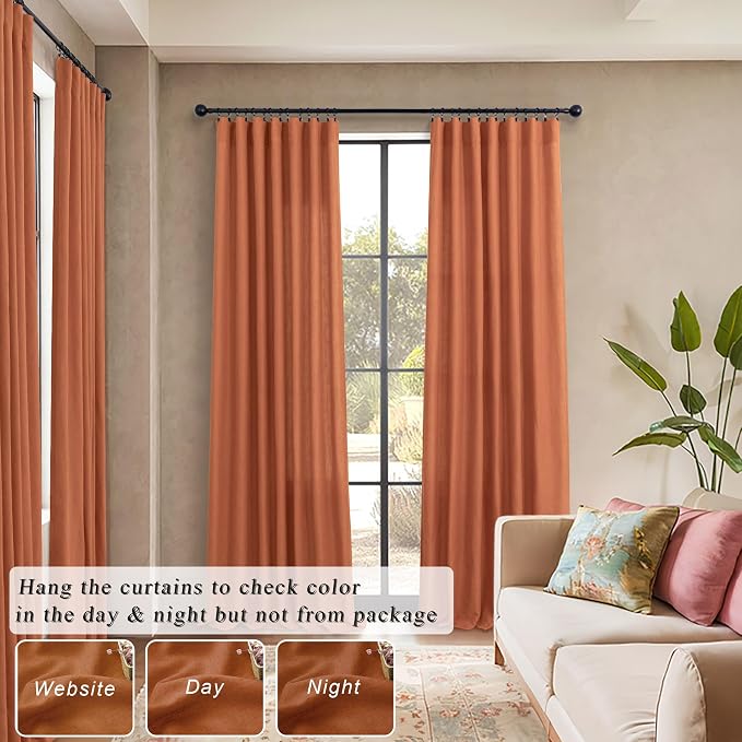 Burnt Orange Linen Curtains 63 Inch Length - Image 6