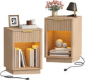 Akxomel Fluted Nightstands Set of 2, Wooden Night Stand by Akxomel