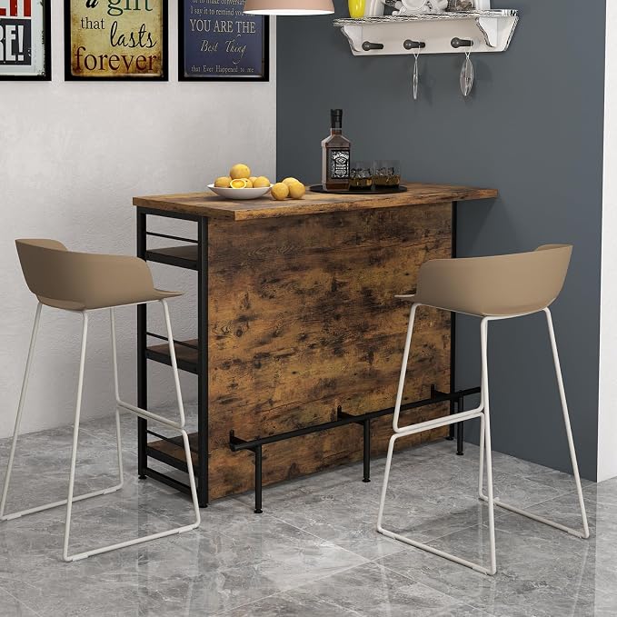 PETSITE Industrial Home Bar Unit, Stationary Kitchen Island w/ 4-Tier Storage - Image 2