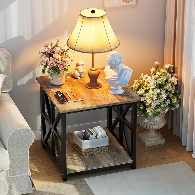 GreenForest End Table with 2-Tier Storage Shelf, 24 inch Large Side Table - Image 8