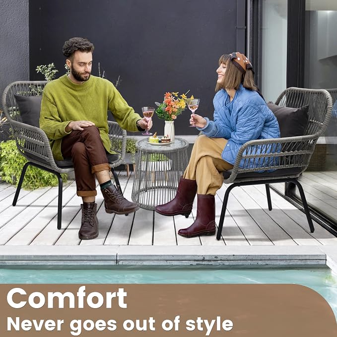 wildformers 3 Pieces Rattan Wicker Bistro Set, Outdoor Conversation Set - Image 3