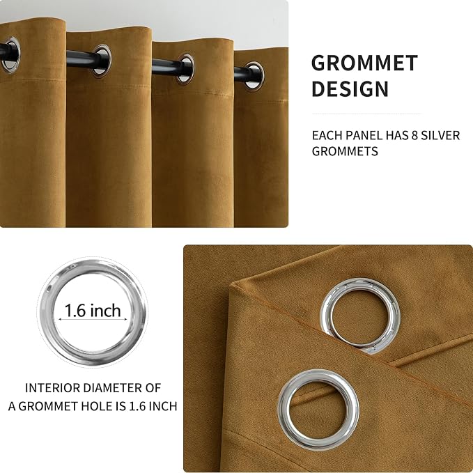 MIULEE Velvet Curtains Gold Elegant Grommet Curtains Fall Thermal Insulated - Image 2